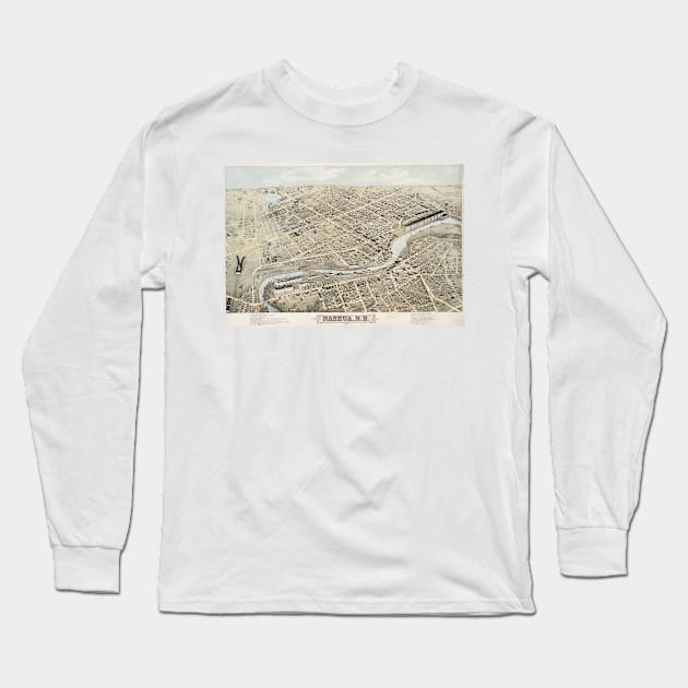 Vintage Pictorial Map of Nashua NH (1875) Long Sleeve T-Shirt by Bravuramedia